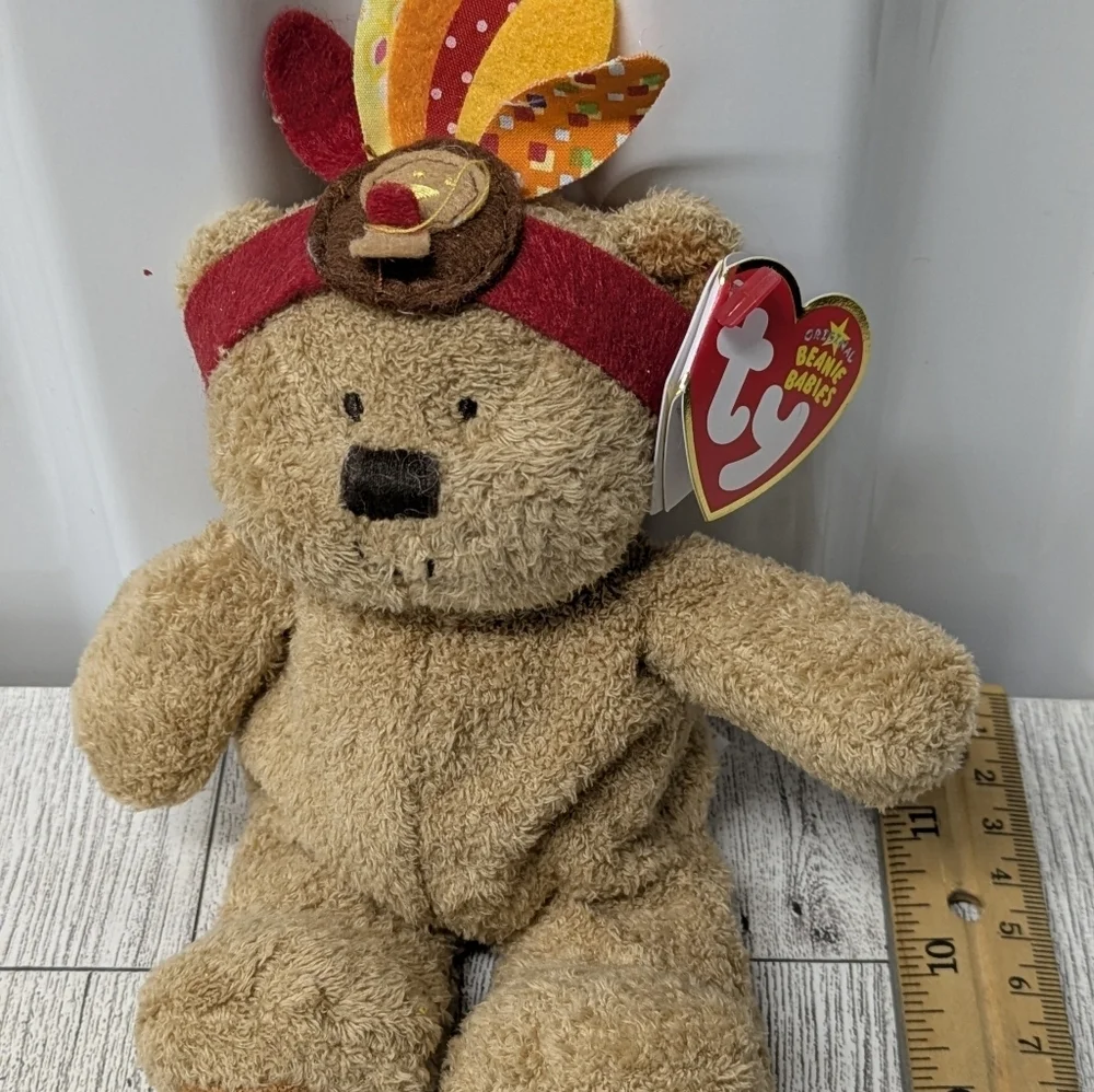 Ty Little Bear Tan Bear with Colorful Feathers